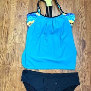 Zeroxposur Women's Blue and Black Bikinis-and-Tankini Set w/ "overtop"